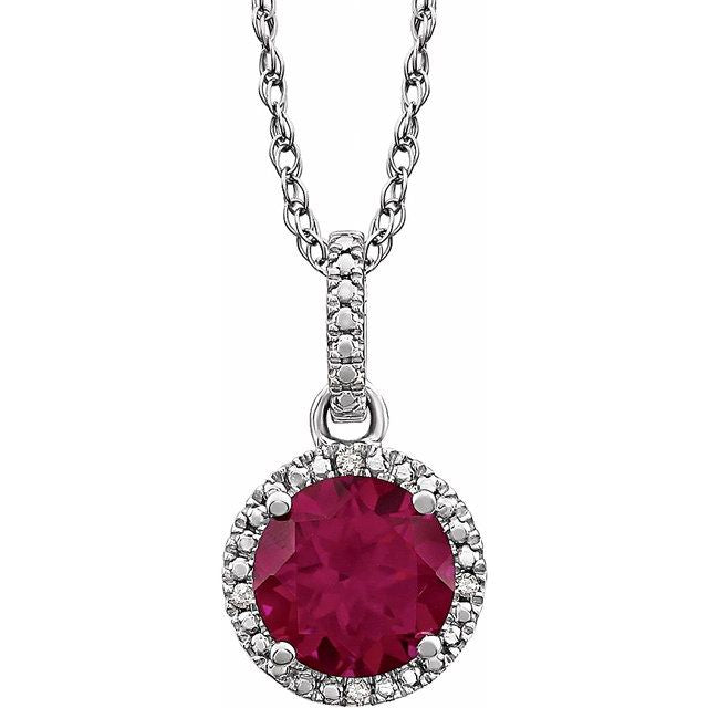 Sterling Silver Lab-Grown Ruby & .01 CTW Natural Diamond 18" Necklace