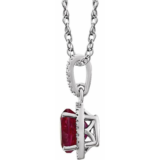 Sterling Silver Lab-Grown Ruby & .01 CTW Natural Diamond 18" Necklace