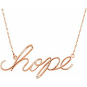 14K Rose .08 CTW Natural Diamond "Hope" Phrase 16 1/2* Necklace