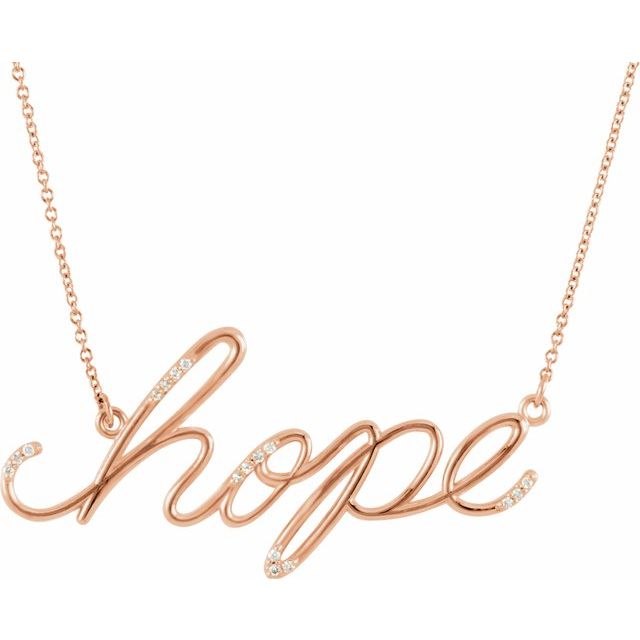 14K Rose .08 CTW Natural Diamond "Hope" Phrase 16 1/2* Necklace