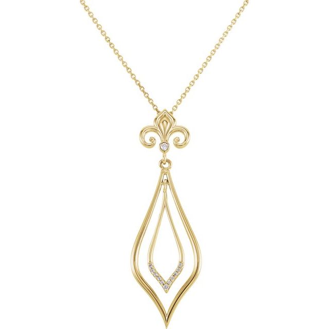 14K Yellow .05 CTW Natural Diamond Fleur-de-Lis 18" Necklace