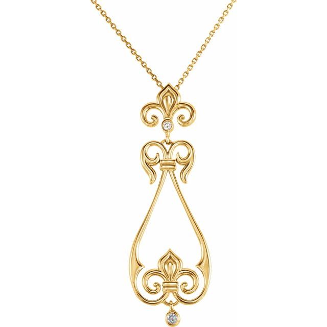 14K Yellow .08 CTW Natural Diamond Fleur-de-Lis 18" Necklace