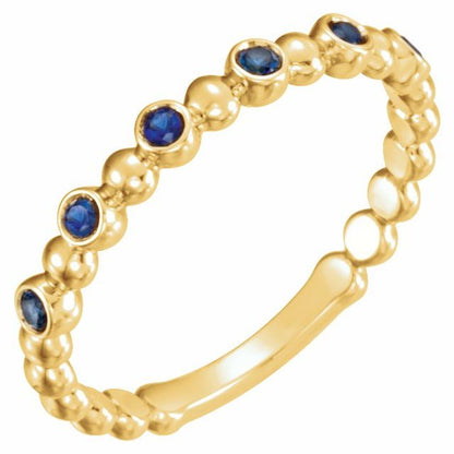 Natural and Lab-Grown Alternating Bead & Gemstone Stackable Ring 1/5 Carat