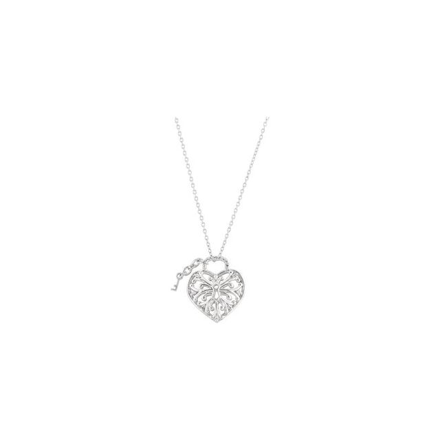 Sterling Silver 1/10 CTW Natural Diamond Heart Lock 18" Necklace