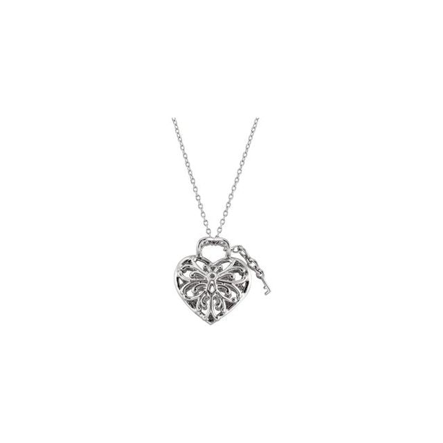 Sterling Silver 1/10 CTW Natural Diamond Heart Lock 18" Necklace