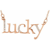 14K Rose .06 CTW Natural Diamond "Lucky" Phrase 16 1/2" Necklace