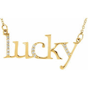 14K Yellow .06 CTW Natural Diamond "Lucky" Phrase 16 1/2" Necklace