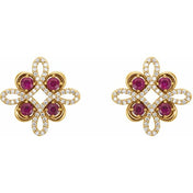 14K Yellow Natural Ruby & 1/4 CTW Natural Diamond Earrings