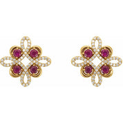 14K Yellow Natural Ruby & 1/4 CTW Natural Diamond Earrings