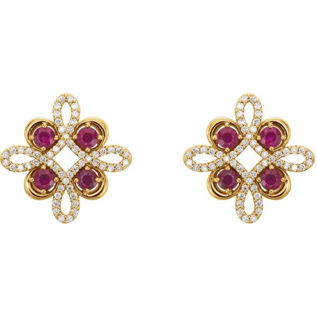 14K Yellow Natural Ruby & 1/4 CTW Natural Diamond Earrings