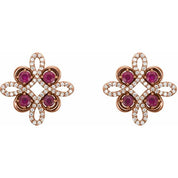 14K Rose Natural Ruby & 1/4 CTW Natural Diamond Earrings