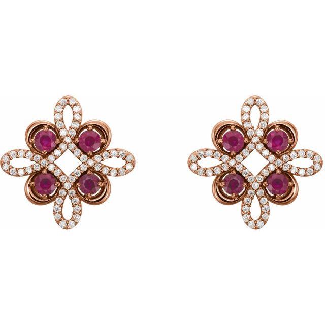 14K Rose Natural Ruby & 1/4 CTW Natural Diamond Earrings