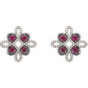 14K White Natural Ruby & 1/4 CTW Natural Diamond Earrings