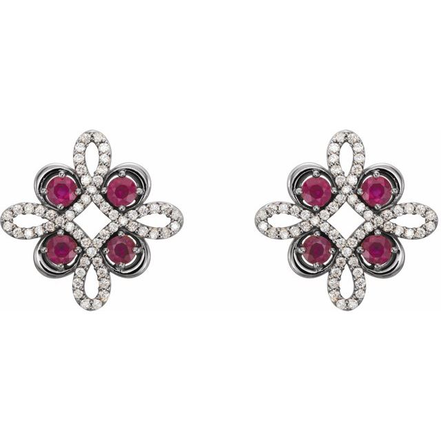 14K White Natural Ruby & 1/4 CTW Natural Diamond Earrings