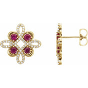 14K Yellow Natural Ruby & 1/4 CTW Natural Diamond Earrings