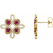 14K Yellow Natural Ruby & 1/4 CTW Natural Diamond Earrings