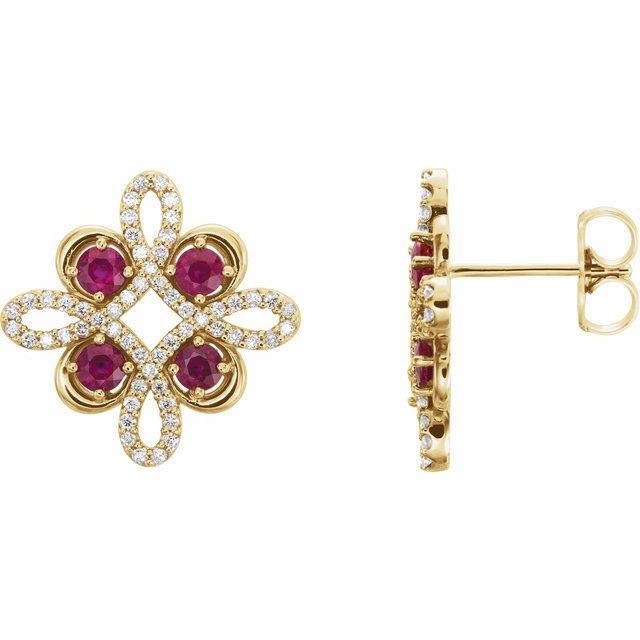14K Yellow Natural Ruby & 1/4 CTW Natural Diamond Earrings