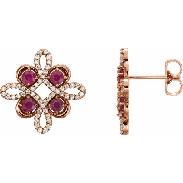 14K Rose Natural Ruby & 1/4 CTW Natural Diamond Earrings