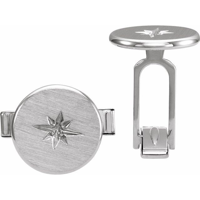 14K White 1.5 mm Round Star Cuff Link Mounting