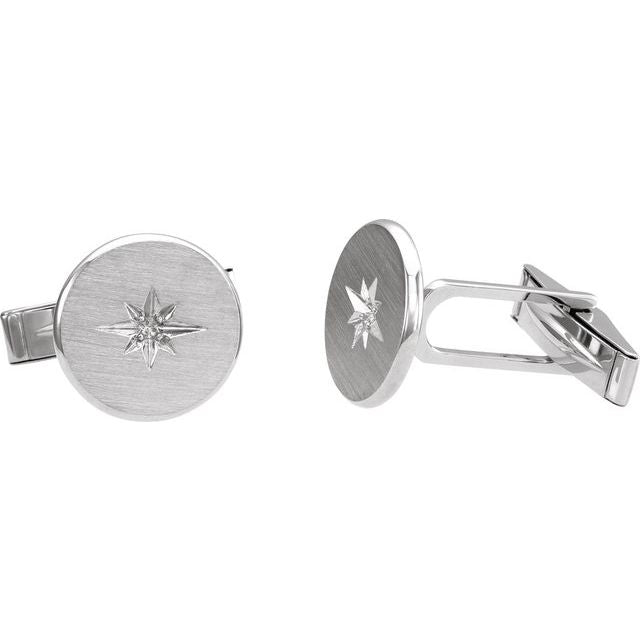 14K White 1.5 mm Round Star Cuff Link Mounting