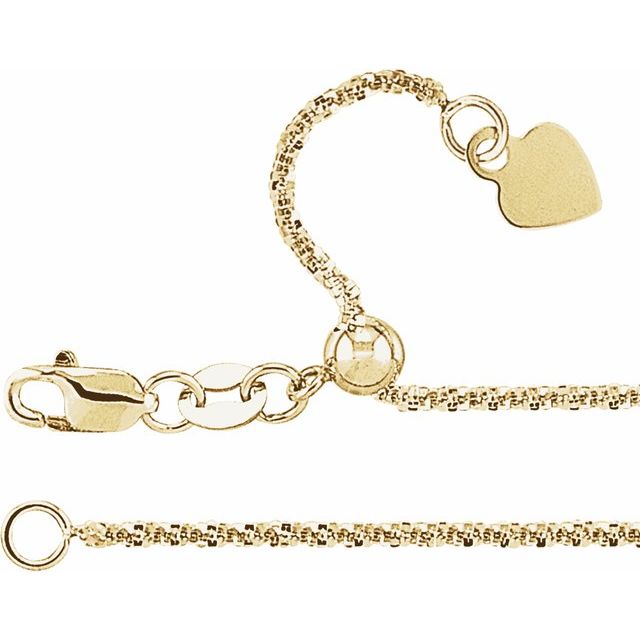14K Yellow 1.4 mm Adjustable Diamond-Cut Twisted Snake 16-22" Chain