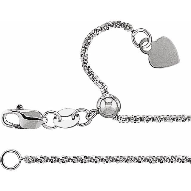 14K White 1.4 mm Adjustable Diamond-Cut Twisted Snake 16-22" Chain