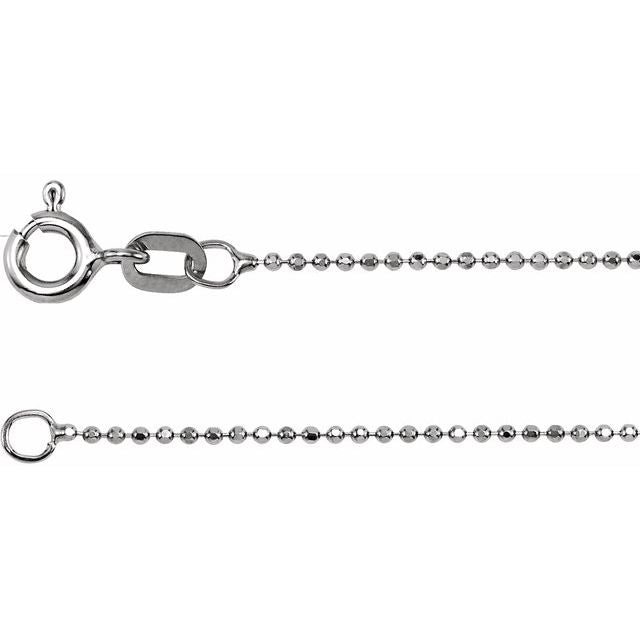14K White 1 mm Diamond-Cut Bead 18" Chain