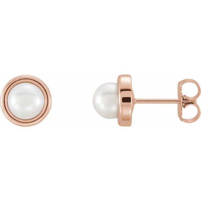 14K Rose 5.5-6 mm Cultured White Freshwater Pearl Earrings