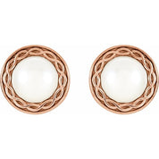 14K Rose Cultured White Freshwater Pearl Earrings