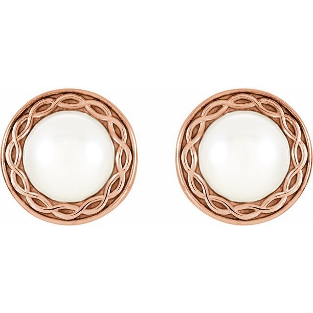 14K Rose Cultured White Freshwater Pearl Earrings