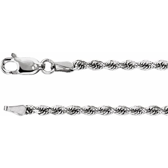14K White 2.4 mm Diamond-Cut Rope 16" Chain