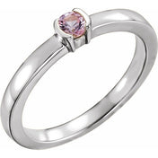 14K White Natural Pink Tourmaline Family Stackable Ring