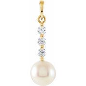 14K Yellow Cultured White Freshwater Pearl & 1/4 CTW Natural Diamond Pendant