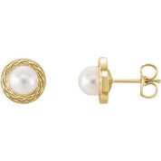14K Yellow Cultured White Freshwater Pearl Earrings