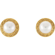 14K Yellow Cultured White Freshwater Pearl Earrings