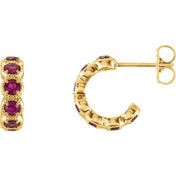 14K Yellow Natural Ruby Hoop Earrings