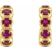 14K Yellow Natural Ruby Hoop Earrings