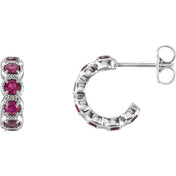 Sterling Silver Natural Ruby Hoop Earrings