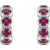 Sterling Silver Natural Ruby Hoop Earrings