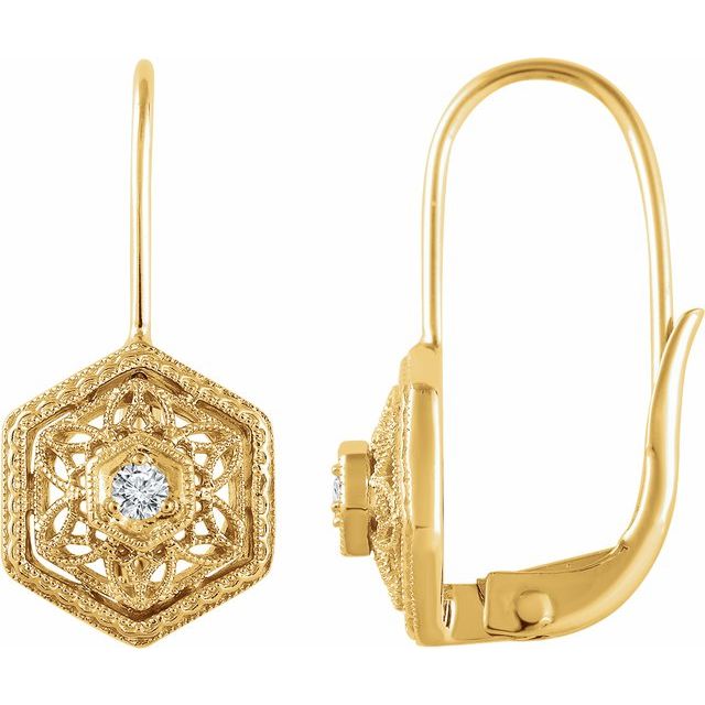 14K Yellow .06 CTW Natural Diamond Filigree Earrings
