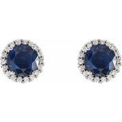 14K White 4 mm Lab-Grown Blue Sapphire & 1/10 CTW Natural Diamond Earrings