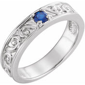 14K White Natural Blue Sapphire Family Stackable Ring