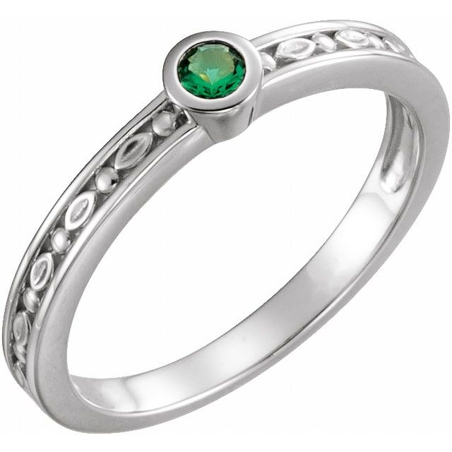 14K White Natural Emerald Family Stackable Ring
