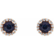 14K Rose 4 mm Lab-Grown Blue Sapphire & 1/10 CTW Natural Diamond Earrings