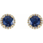 14K Yellow 3.5 mm Lab-Grown Blue Sapphire & 1/10 CTW Natural Diamond Earrings