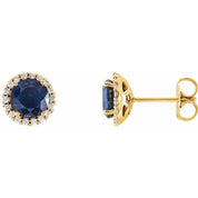 14K Yellow 5 mm Lab-Grown Blue Sapphire & 1/8 CTW Natural Diamond Earrings