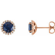 14K Rose 4.5 mm Lab-Grown Blue Sapphire & 1/10 CTW Natural Diamond Earrings