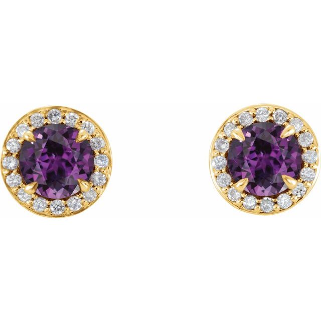 14K Yellow 3.5 mm Lab-Grown Alexandrite & 1/8 CTW Natural Diamond Earrings