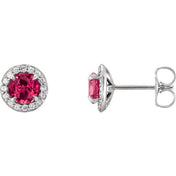 Lab-Grown Gemstone and Natural Diamond Halo Earrings Series 86458