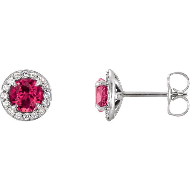 Lab-Grown Gemstone and Natural Diamond Halo Earrings Series 86458